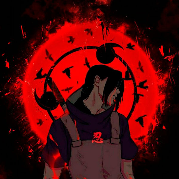 Аватарка Итачи на фоне красного круга