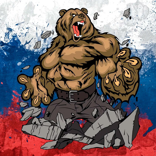 Медведь на фоне флага России