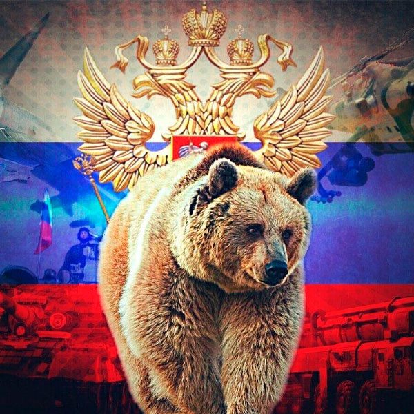 Русский медведь на фоне флага