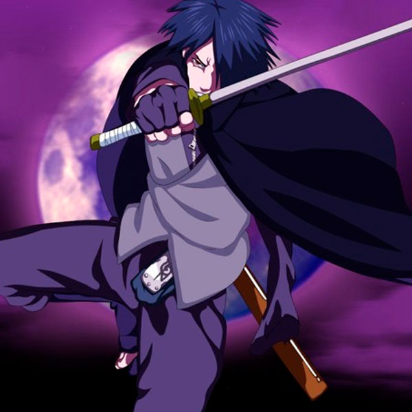 Аватарка Саске с мечом на фоне луны